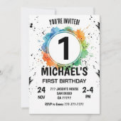 Watercolor Splash Boy First Birthday 招待状 (正面)
