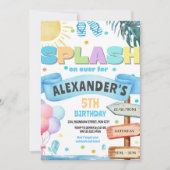 Watercolor Splash Waterslide Slide Park Birthday 招待状 (正面)