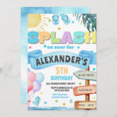 Watercolor Splash Waterslide Slide Park Birthday 招待状 (正面/裏面)