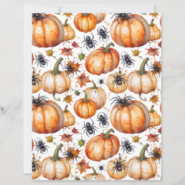 Watercolor Spooky Cute Pumpkins and Spiders