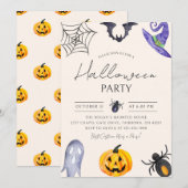 Watercolor Spooky Fun Halloween Party 招待状 (正面/裏面)