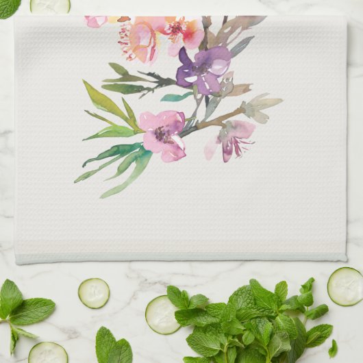 Watercolor Spring Floral Accent Botanical キッチンタオル (折り畳み)