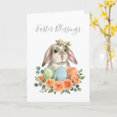 Watercolor Spring Floral Bunny Easter Eggs カード (黄色い花)