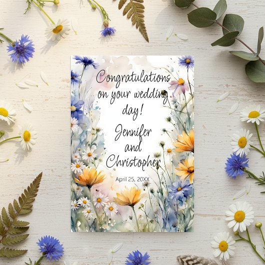 Watercolor Spring Floral Wedding Congratulations カード