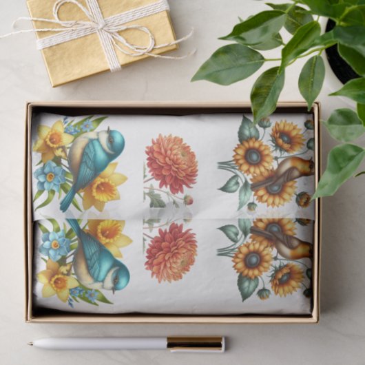 Watercolor Spring Florals & Birds Elements  薄葉紙 (ギフト)