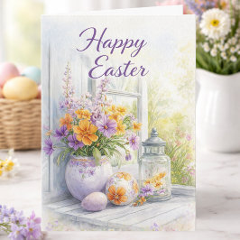 Watercolor Spring Florals Happy Easter Card カード