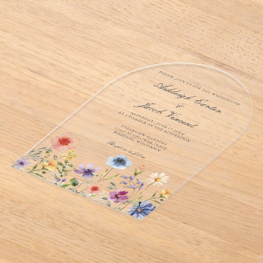 Watercolor Spring Garden Wildflower Wedding アクリル招待状 (レイダウン)