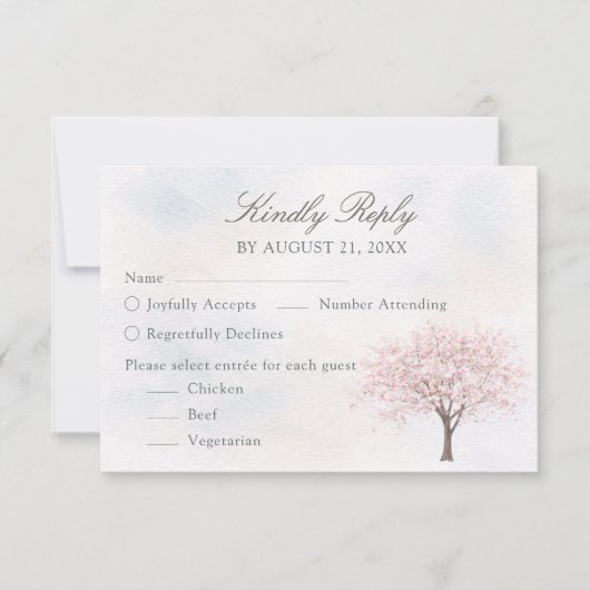 Watercolor Spring Tree Wedding RSVP Card (正面)