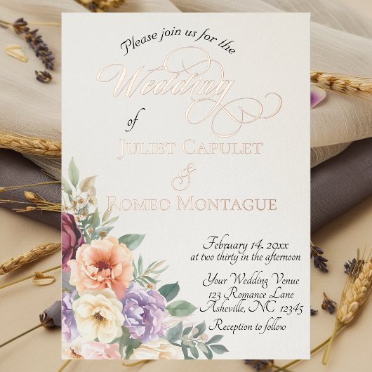 Watercolor Spring Wildflowers - Ivory 箔招待状