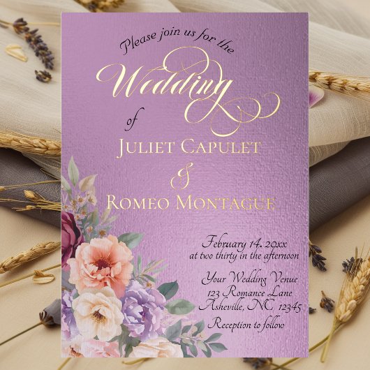 Watercolor Spring Wildflowers - Lavender 箔招待状