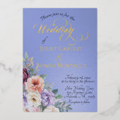 Watercolor Spring Wildflowers - Sky Blue 箔招待状 (正面)