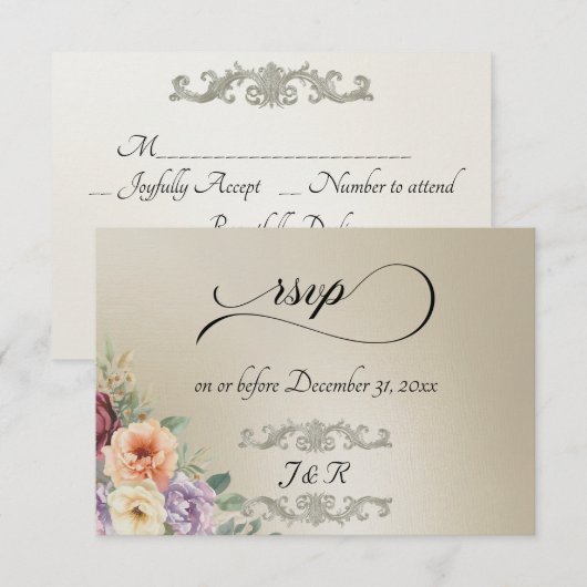 Watercolor Spring Wildflowers - Wheat 出欠カード (正面/裏面)