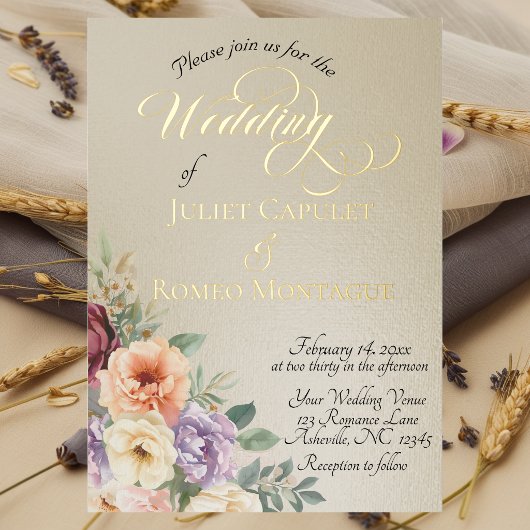 Watercolor Spring Wildflowers - Wheat 箔招待状