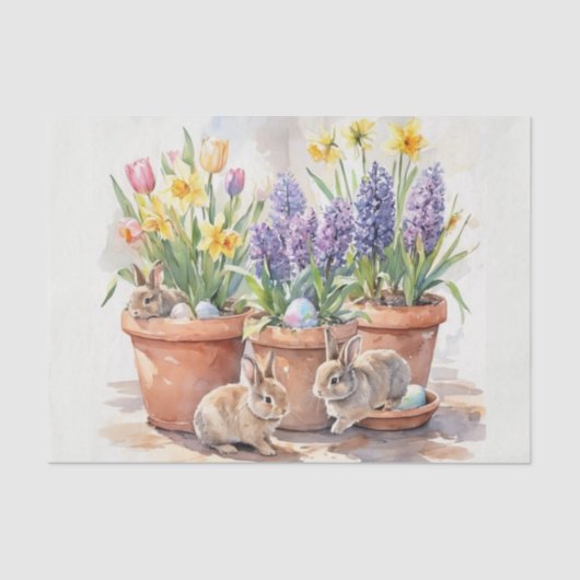Watercolor Springtime / Easter Bunny Floral  薄葉紙 (正面)
