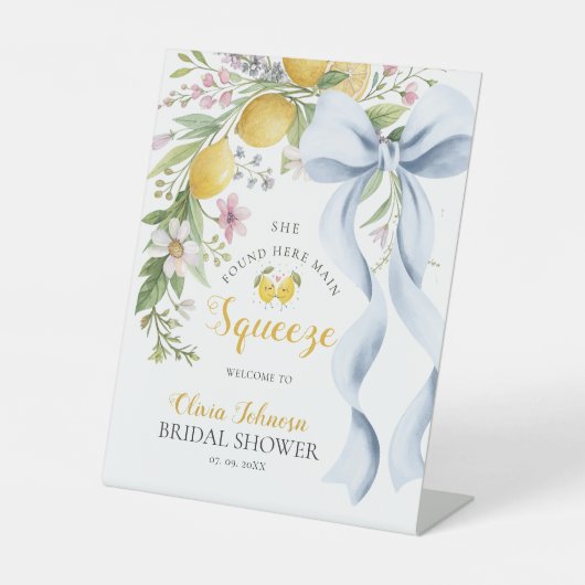 Watercolor Squeeze Lemon Bridal Shower Welcome  台座サイン (正面)