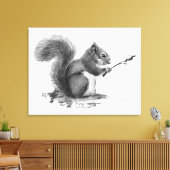 Watercolor Squirrel Toasting Marshmallow Animal  キャンバスプリント (インサイチュ (リビング))
