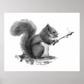 Watercolor Squirrel Toasting Marshmallow Animal  ポスター (正面)