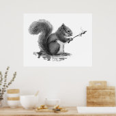 Watercolor Squirrel Toasting Marshmallow Animal  ポスター (キッチン)
