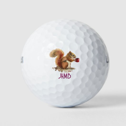 Watercolor Squirrel with Coffee Animal Monogram  ゴルフボール (正面)