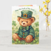 Watercolor St. Patrick's Day Teddy Bear カード (黄色い花)