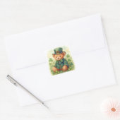 Watercolor St. Patrick's Day Teddy Bear スクエアシール (封筒)