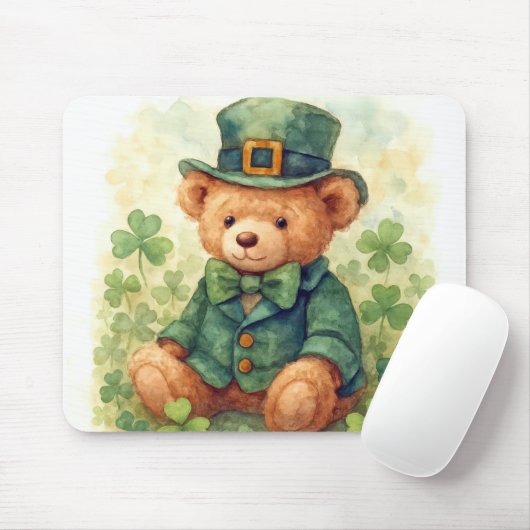 Watercolor St. Patrick's Day Teddy Bear マウスパッド (マウス)