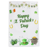 Watercolor St Patricks Party ミディアムペーパーバッグ (正面)