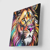 Watercolor Stained Glass Style Lion スクエア壁時計 (傾斜)