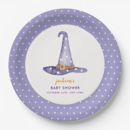 Watercolor Star Little Boo Witch Hat Baby Shower ペーパープレート