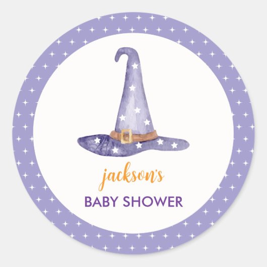 Watercolor Star Little Boo Witch Hat Baby Shower ラウンドシール (正面)