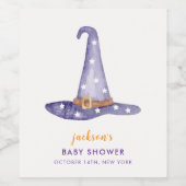 Watercolor Star Little Boo Witch Hat Baby Shower ワインラベル (シングルラベル)