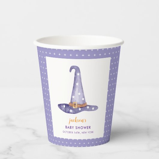 Watercolor Star Little Boo Witch Hat Baby Shower 紙コップ (正面)