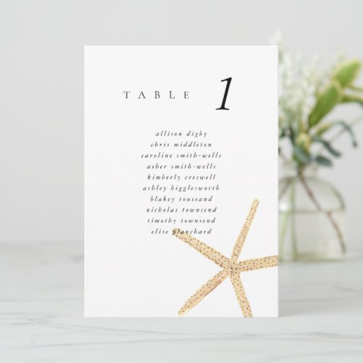 Watercolor Starfish Beach 5x7" Wedding Seat Chart (スタンド正面)