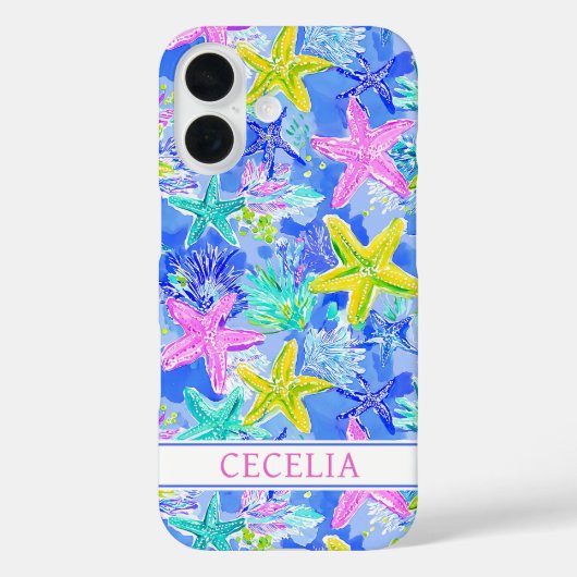 Watercolor Starfish Monogrammed Case-Mate iPhoneケース (裏面)