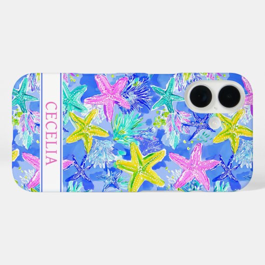 Watercolor Starfish Monogrammed Case-Mate iPhoneケース (裏面 (横))