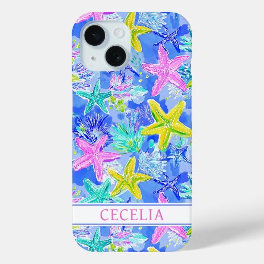 Watercolor Starfish Monogrammed Case-Mate iPhoneケース (裏面)