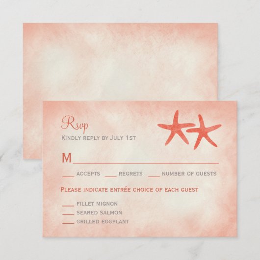 Watercolor Starfish RSVP/Response Card Carol 出欠カード (正面/裏面)
