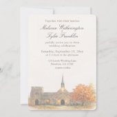Watercolor Stone Chapel Fall Wedding Invitation 招待状 (正面)