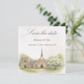 Watercolor Stone Chapel Save the Date Card セーブザデート (スタンド正面)