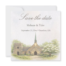 Watercolor Stone Chapel Save the Date Card