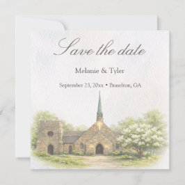 Watercolor Stone Chapel Save the Date Card セーブザデート