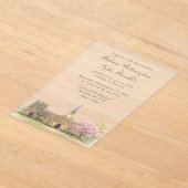 Watercolor Stone Chapel Spring Wedding アクリル招待状 (レイダウン)