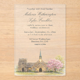 Watercolor Stone Chapel Spring Wedding アクリル招待状
