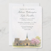 Watercolor Stone Chapel Spring Wedding Invitation 招待状 (正面)