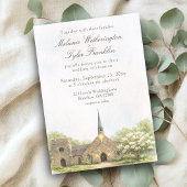 Watercolor Stone Chapel Wedding Photo Invitation 招待状
