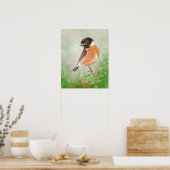 Watercolor Stonechat Bird  Nature Art ポスター (キッチン)