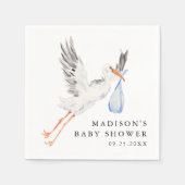 Watercolor Stork Blue Boy Baby Shower スタンダードカクテルナプキン (正面)