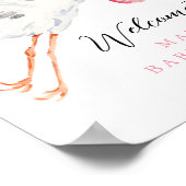 Watercolor Stork Pink Baby Shower Welcome ポスター (角)