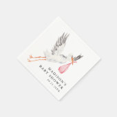 Watercolor Stork Pink Girl Baby Shower スタンダードカクテルナプキン (角)
