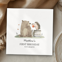 Watercolor Storybook Woodland Animals 1st Birthday スタンダードカクテルナプキン